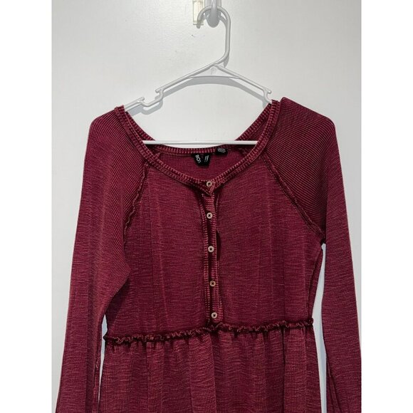 Roxy Burgundy Waffle-Knit Long Sleeve Casual Style Womens mini  Dress Size M - Picture 3 of 8